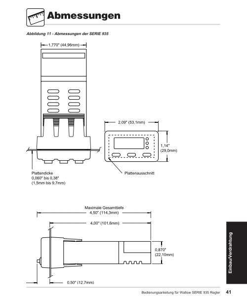 Einbau des SERIE 935 Reglers - Watlow