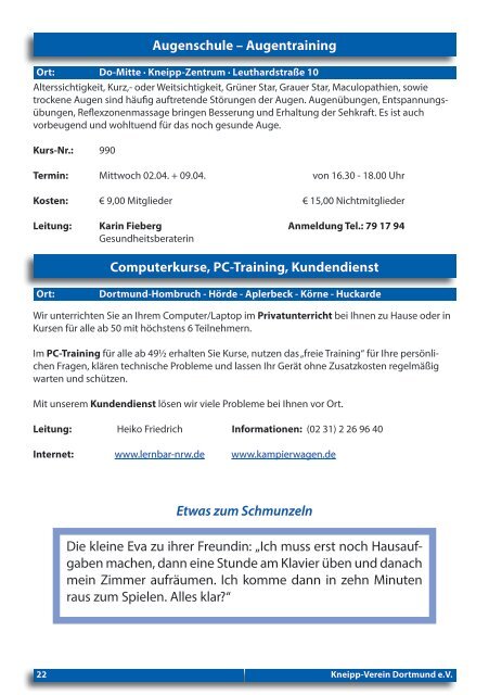 aktuelle Programm - Kneipp Verein Dortmund e.V