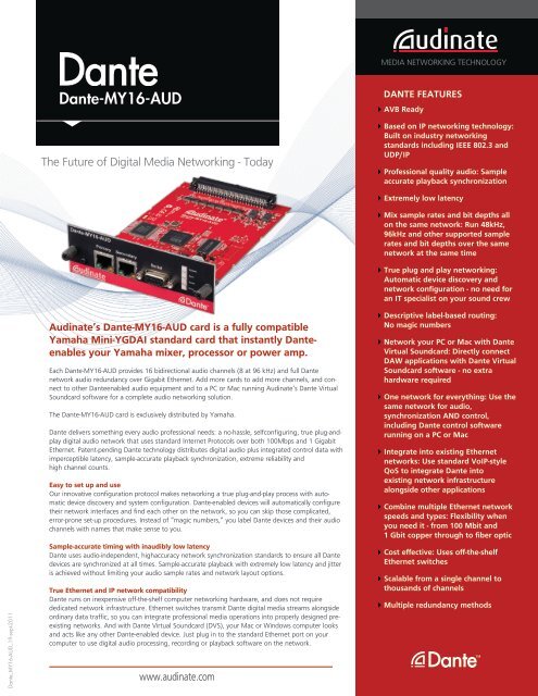 Dante-MY16-AUD User Guide 2.35MB - Yamaha Commercial Audio YAMAHA