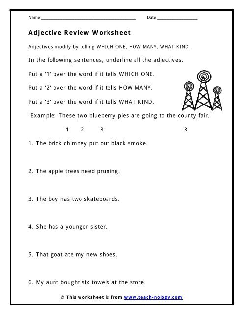 Adjective Review Worksheet Teach nology