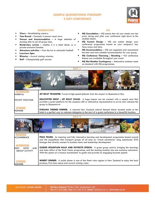 Conference itinerary sample - Tourism Portfolio