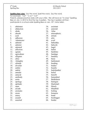 6th grade spelling list.2012.13 - Al-Ghazaly School