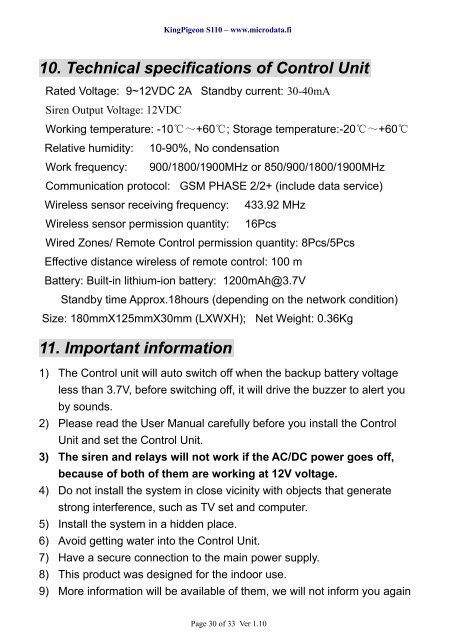 GSM Alarm Control Panel - Microdata Finland Oy