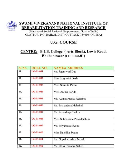 ug course - National Institute of Rehabilitation Training and Research