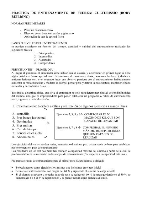 Principiantes para entrenamiento culturismo