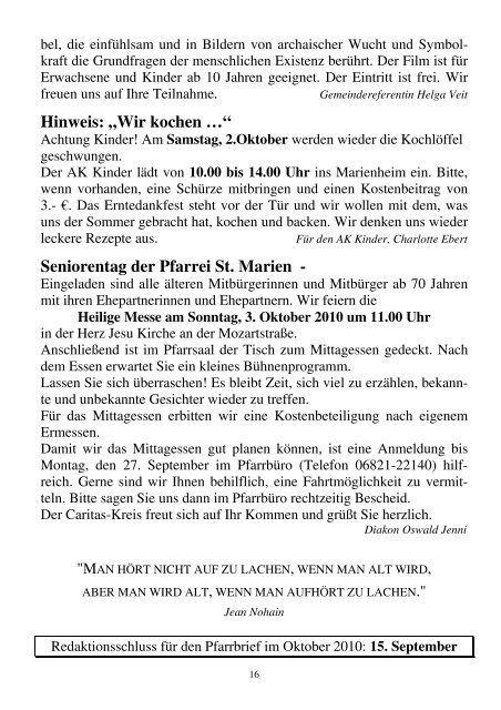 Pfarrbrief 09/2010 - Kath. Kirchengemeinde St. Marien Neunkirchen