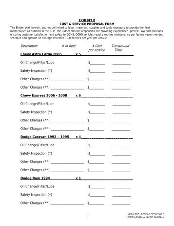 Exhibit B - Cost & Service Proposal Form