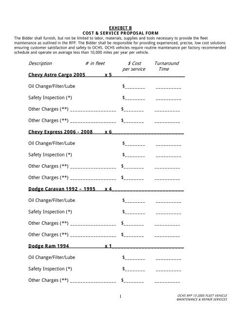 Exhibit B - Cost & Service Proposal Form