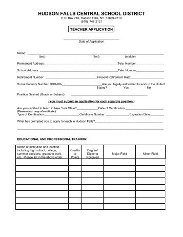 Teacher Application - Hudson Falls Central School District