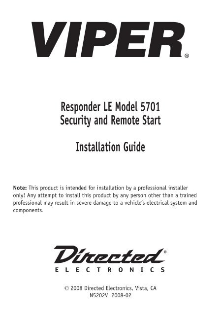 Responder LE Model 5701 Security and Remote Start Installation ...