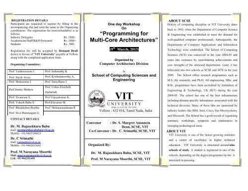 One day Workshop on âProgramming for Multi-Core ... - VIT University