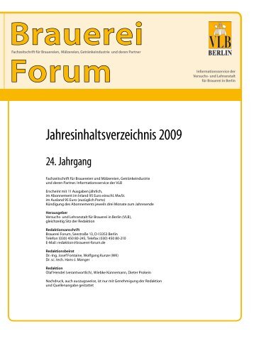 Jahresinhaltsverzeichnis 2009 - und Lehranstalt fÃ¼r Brauerei in Berlin