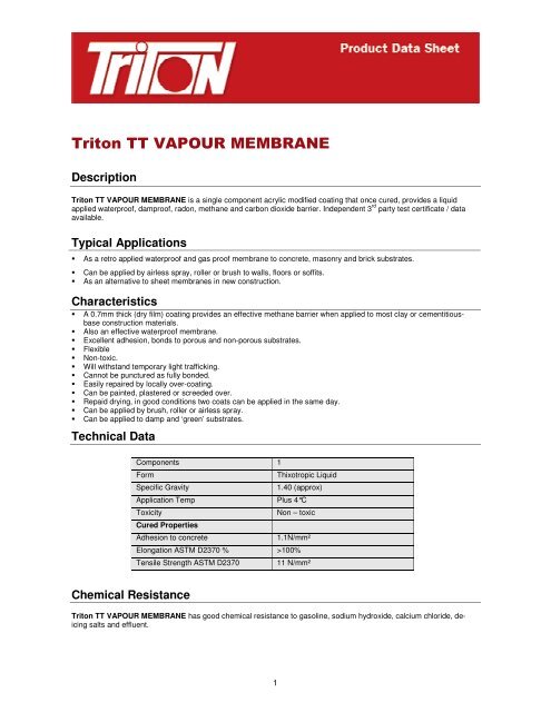 Triton TT Vapour Membrane Data Sheet Download - Triton Chemicals