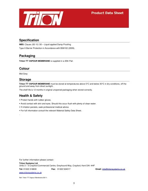 Triton TT Vapour Membrane Data Sheet Download - Triton Chemicals