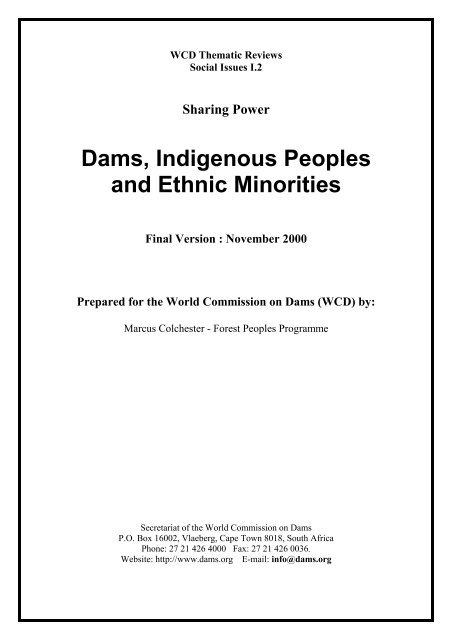 Thematic Review II.2: Dams, Indigenous Peoples and Ethnic Minorities