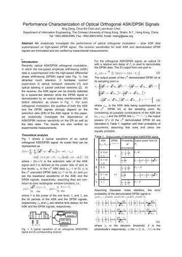 Performance Characterization of Optical Orthogonal ASK/DPSK ...