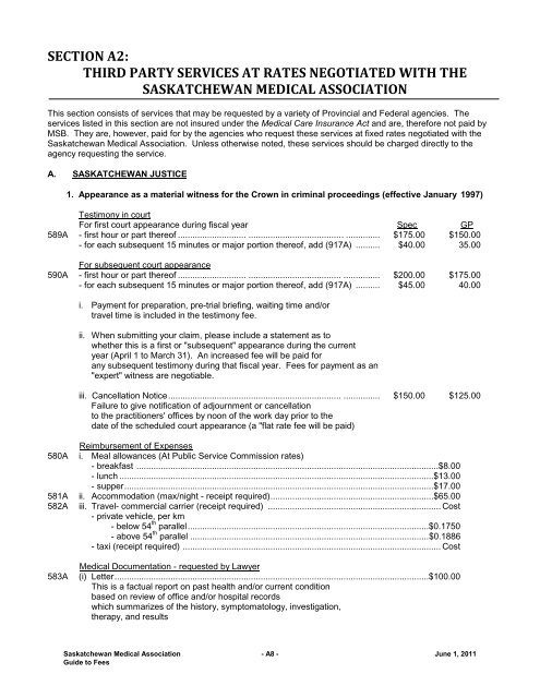 for uninsured services - Saskatchewan Medical Association