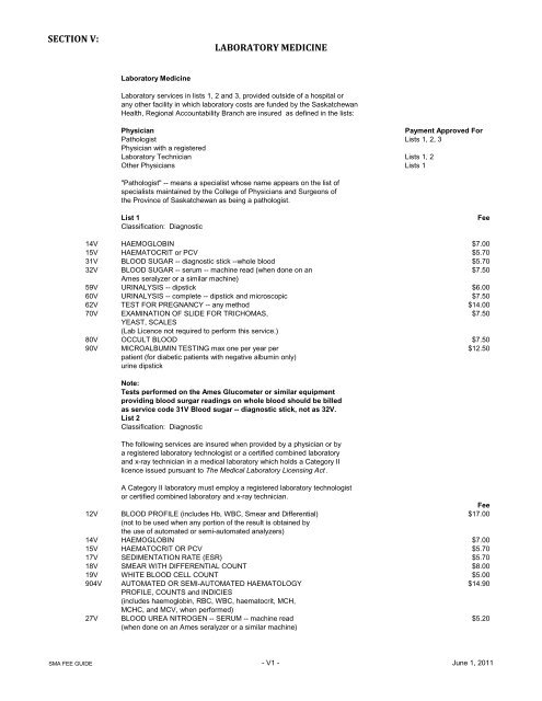 for uninsured services - Saskatchewan Medical Association