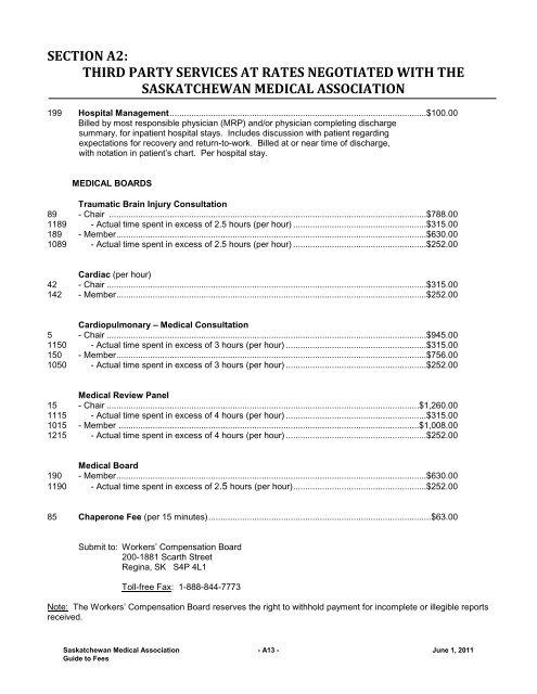 for uninsured services - Saskatchewan Medical Association