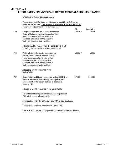 for uninsured services - Saskatchewan Medical Association