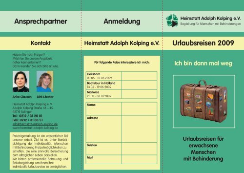 Urlaubsreisen 2009 Ansprechpartner Anmeldung - Heimstatt Adolph ...