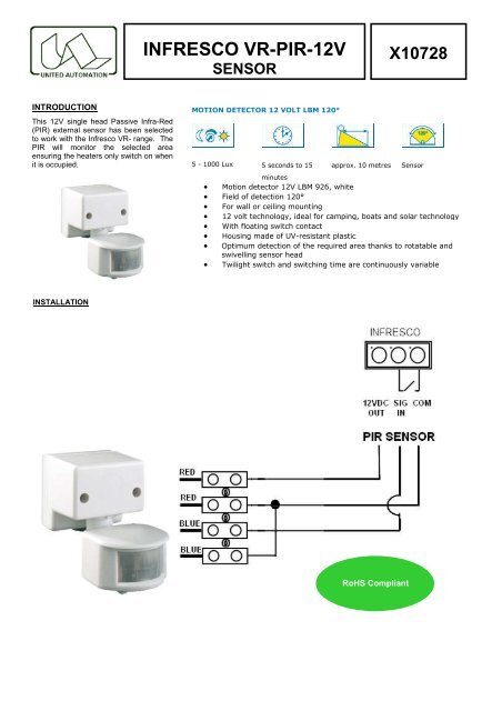 X10728 - INFRESCO-VR-PIR-12V Sensor - United Automation