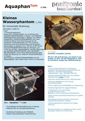 Kleines Wasserphantom - positronic beam service GmbH