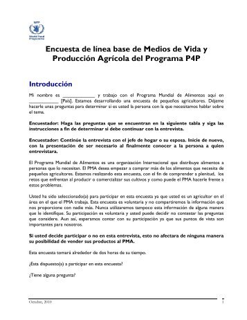 Encuesta de lÃ­nea base de Medios de Vida y ProducciÃ³n AgrÃ­cola ...