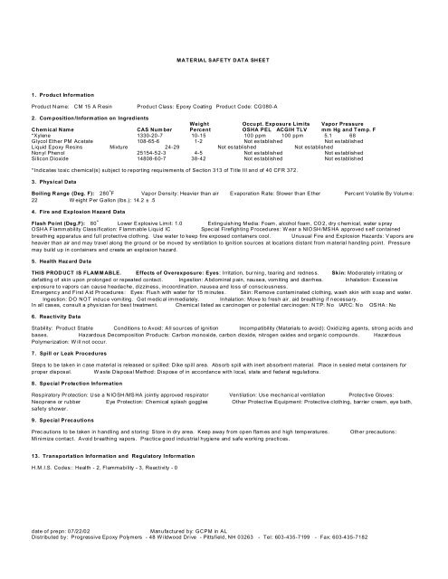 CM 15 Seal msds - Progressive Epoxy Polymers