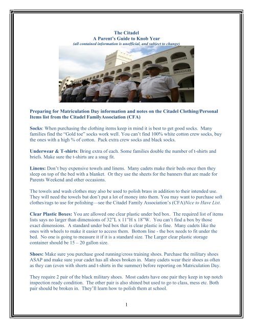 1 The Citadel A Parent S Guide To Knob Year Preparing For citadel academic calendar 2021