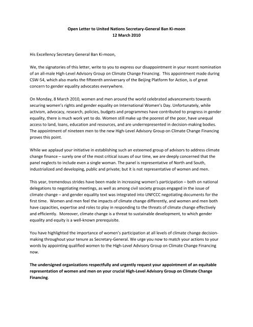 Open Letter To United Nations Secretary General Ban Ki Fokus