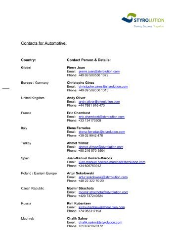 Automotive Contacts - Styrolution