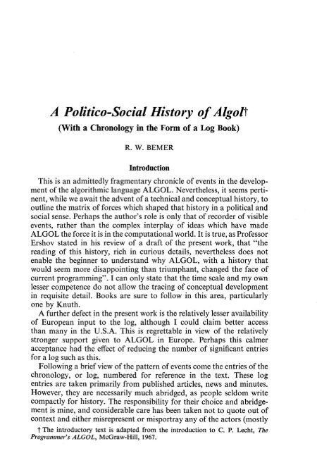 A Politico-Social History of Algol - Software Preservation Group