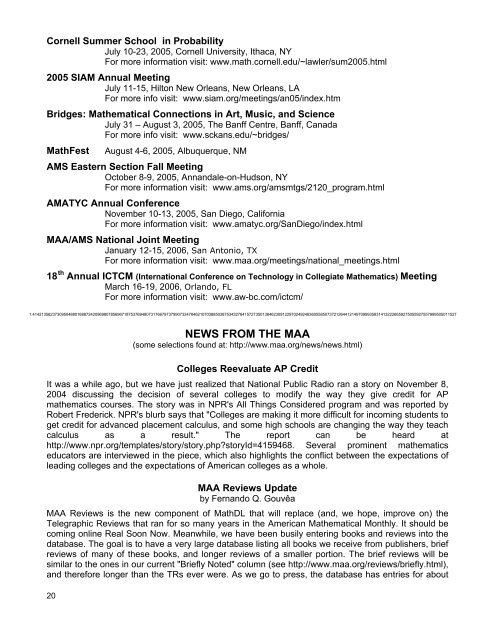 2005 Newsletter - MAA Sections - Mathematical Association of ...