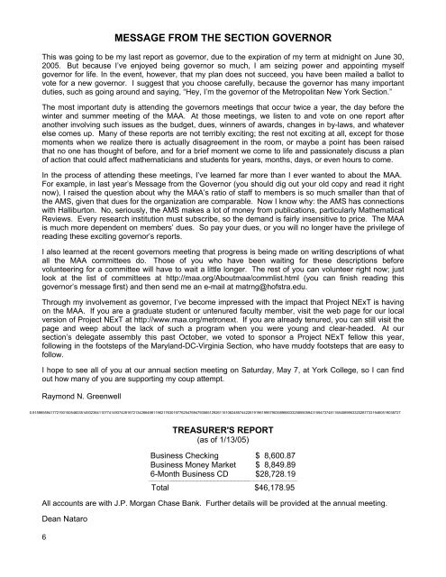 2005 Newsletter - MAA Sections - Mathematical Association of ...