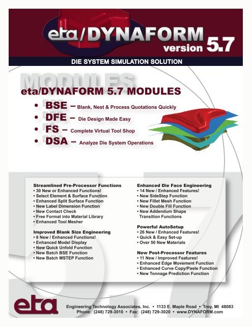 Download eta/DYNAFORM 5.7 brochure - PhilonNet Engineering ...