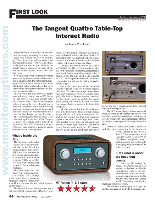 Uafhængighed Transcend hav det sjovt FIRST LOOK The Tangent Quattro Table-Top Internet Radio