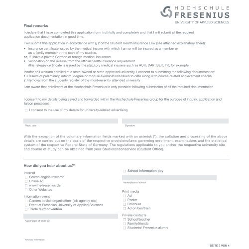 Download Application Form - Hochschule Fresenius