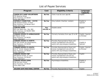 List Of Payee Services - San Francisco Department of Public Health