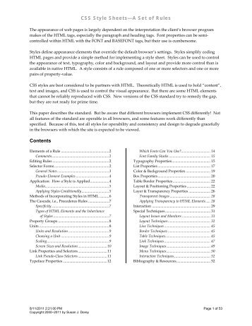 CSS Primer: StyleSheet Quick Reference - Susan Dorey Designs