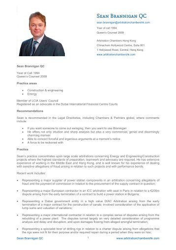 Sean Brannigan QC - Arbitration Chambers Hong Kong