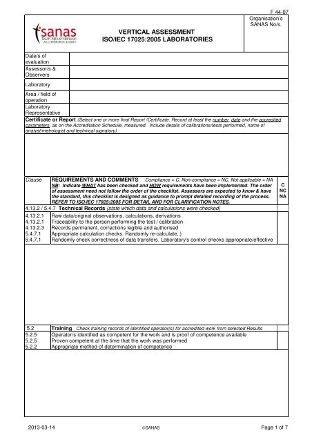 vertical assessment iso/iec 17025:2005 laboratories - Sanas