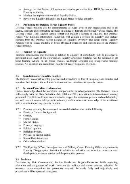 Defence Forces Equality, Diversity, and Equal Status Policies 2007