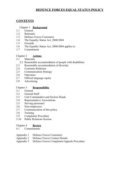 Defence Forces Equality, Diversity, and Equal Status Policies 2007