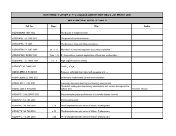 northwest florida state college library new items list march 2009