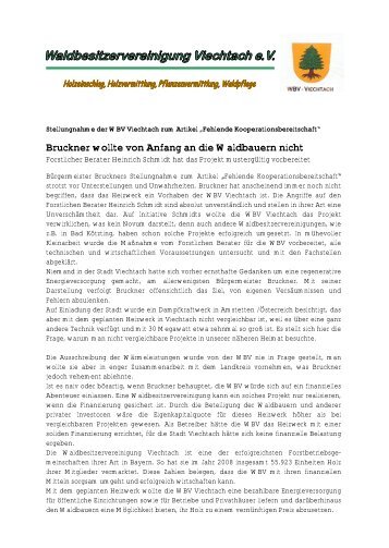 Bruckner wollte von Anfang an die Waldbauern nicht - WBV Viechtach