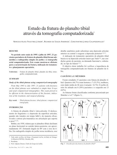 Estudo da fratura do planalto tibial atravÃ©s da tomografia ...