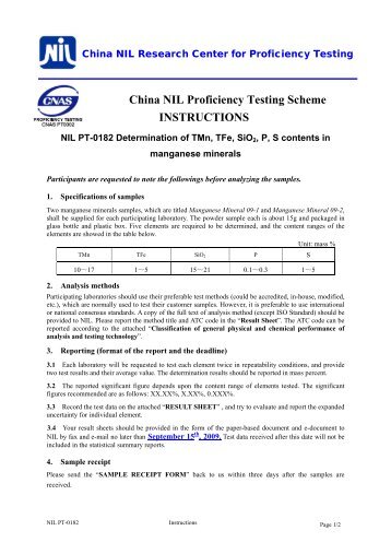 China NIL Proficiency Testing Scheme INSTRUCTIONS