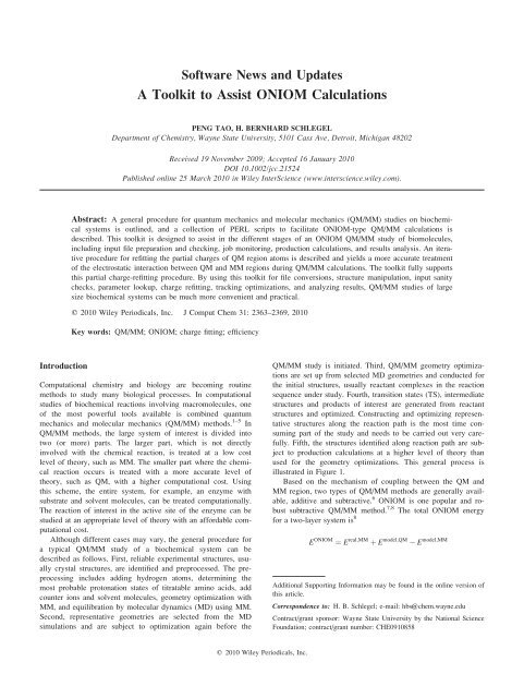 A toolkit to assist ONIOM calculations - Department of Chemistry ...