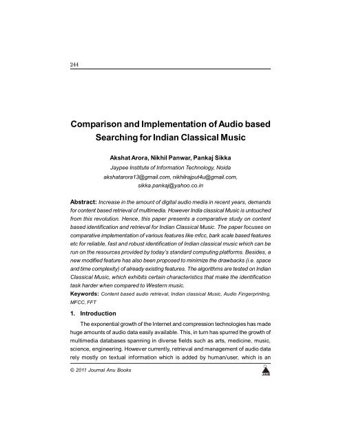 Comparison and Implementation of Audio based ... - Ijoes.org